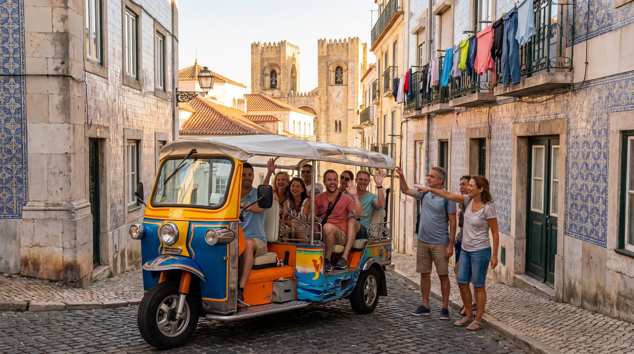 Electric tuk tuk near Se Cathedral